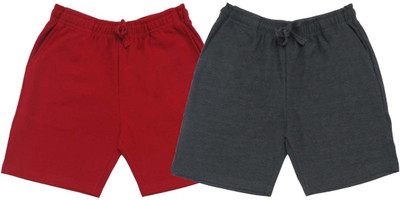 Clothe Funn Short For Boys Casual Solid Cotton Blend(Red, Pack of 2)