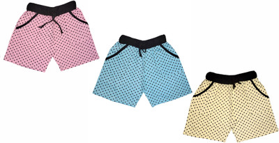100LUCK Short For Baby Boys & Baby Girls Casual Printed Cotton Blend(Multicolor, Pack of 3)