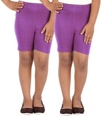 LULA Short For Girls Casual Solid Cotton Lycra(Purple, Pack of 2)