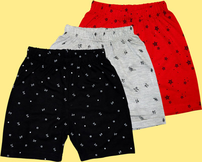 HouseOfCommon Short For Boys & Girls Casual Printed Cotton Blend(Black, Pack of 3)
