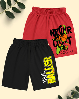 ENITOR Short For Boys Casual Printed Cotton Blend(Red, Black, Pack of 2)