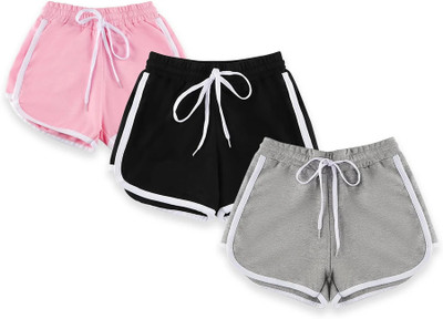 KEESOR Short For Girls Casual Solid Lycra Blend(Multicolor, Pack of 3)