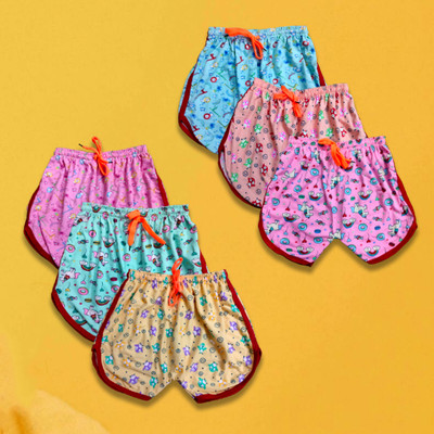 FRANSCART Short For Girls Casual Printed Cotton Blend(Multicolor, Pack of 6)