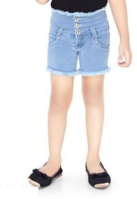 PX4 JEANSWEAR Short For Girls Casual Solid Cotton Blend(Light Blue, Pack of 1)