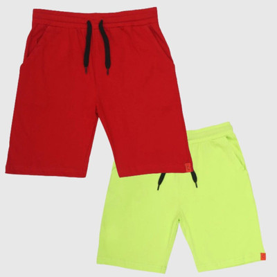 Chilins Short For Boys & Girls Casual Solid Pure Cotton(Green, Red, Pack of 2)