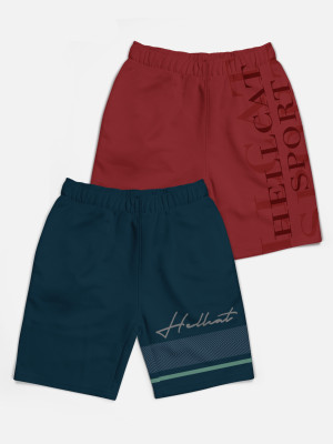 Hellcat Short For Boys Casual Printed Cotton Blend(Maroon, Dark Blue, Pack of 2)