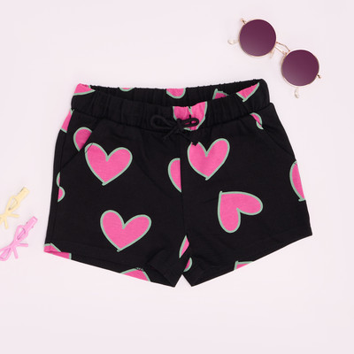 Pantaloons Junior Short For Girls Casual Printed Cotton Blend(Black, Pack of 1)