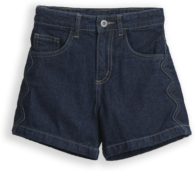 pilolo Short For Girls Casual Solid Denim(Dark Blue, Pack of 1)