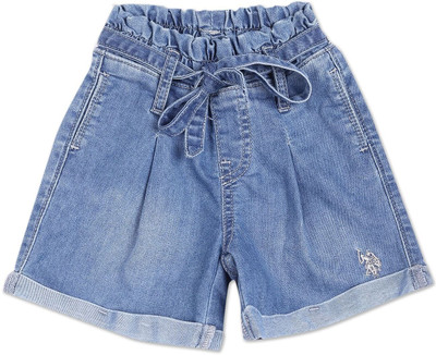 U.S. POLO ASSN. Short For Girls Casual Dyed/Washed Cotton Blend(Blue, Pack of 1)