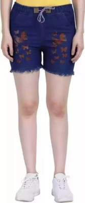 CK Collection Influent Short For Girls Casual Printed Denim(Dark Blue, Pack of 1)