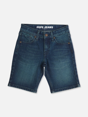 Pepe Jeans Short For Boys Casual Dyed/Washed Cotton Blend(Blue, Pack of 1)