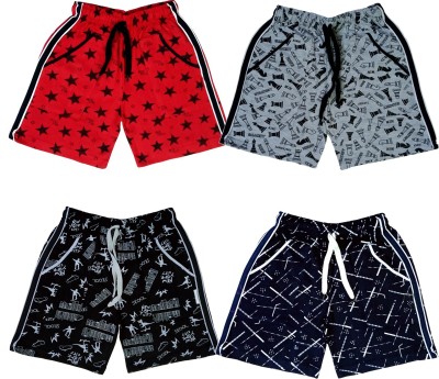 ATLANS Short For Boys & Girls Casual Printed Cotton Blend(Grey, Pack of 4)