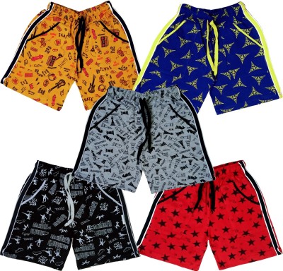 ATLANS Short For Boys & Girls Casual Printed Cotton Blend(Grey, Pack of 5)