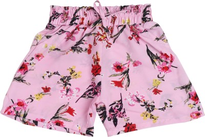 Arshia Fashions Short For Girls Casual Floral Print Crepe(Pink, Pack of 1)