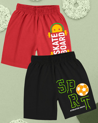 ENITOR Short For Boys Casual Printed Cotton Blend(Red, Black, Pack of 2)
