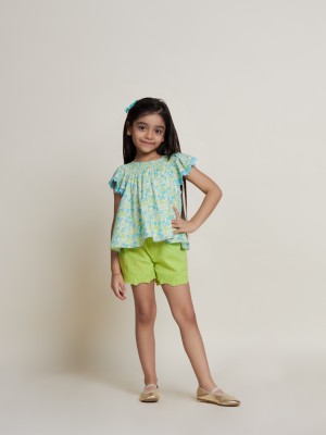 the tribe kids Girls Casual Top Shorts(Green)