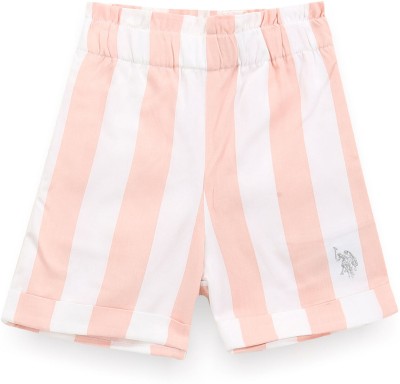 U.S. POLO ASSN. Short For Girls Casual Striped Cotton Blend(Orange, Pack of 1)