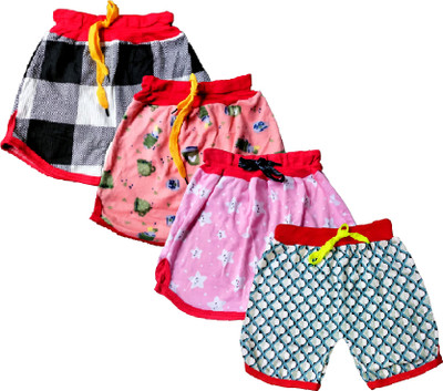 DASKART Short For Girls Casual Printed Cotton Blend(Multicolor, Pack of 4)