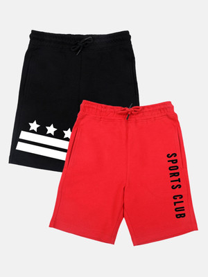 Yk Short For Boys Casual Printed Cotton Blend(Black, Pack of 2)