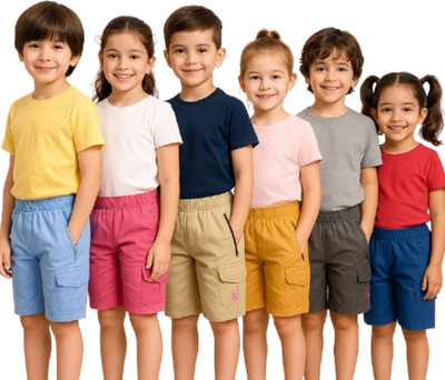 Fragment Short For Boys & Girls Casual Solid Cotton Blend(Multicolor, Pack of 12)