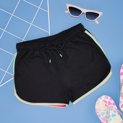 Pantaloons Junior Short For Girls Casual Solid Cotton Blend(Black, Pack of 1)