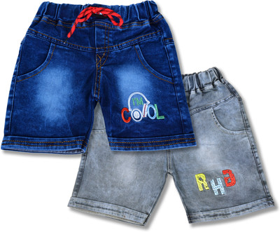 Worton Fashion Short For Boys Casual Embriodered, Dyed/Washed Denim(Dark Blue, Pack of 2)