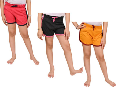 IndiWeaves Short For Girls Casual Solid Pure Cotton(Multicolor, Pack of 3)