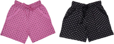 100LUCK Short For Baby Girls Casual Polka Print Cotton Blend(Pink, Pack of 2)