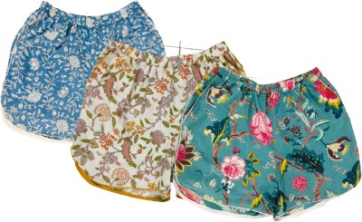 sriamjaipur Short For Girls Casual Floral Print Cotton Blend(Multicolor, Pack of 3)