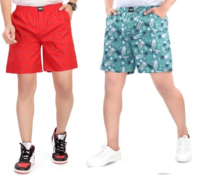 UNOSEVEN Short For Boys Casual Printed Pure Cotton(Red, Pack of 2)