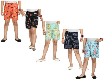 IndiWeaves Short For Girls Casual Printed, Floral Print Crepe(Multicolor, Pack of 5)