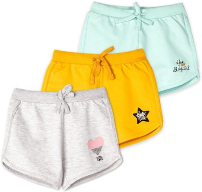 Ariel Short For Girls Casual Printed Pure Cotton(Multicolor, Pack of 3)