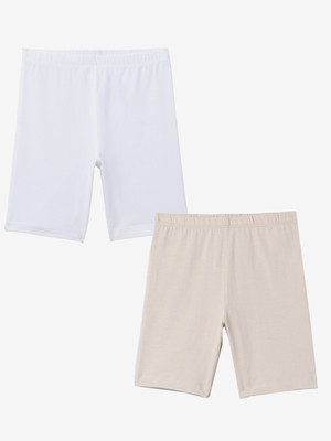 Charm n Cherish Short For Girls Casual Solid Cotton Blend(Multicolor, Pack of 2)