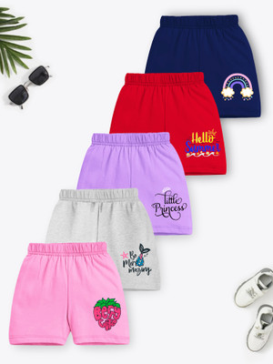 Trampoline Short For Girls Casual Printed Cotton Blend(Multicolor, Pack of 5)
