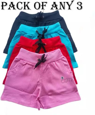 Fragment Short For Boys & Girls Party Solid Cotton Lycra(Multicolor, Pack of 3)