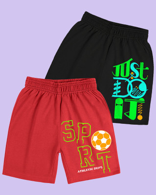 AOOSH Short For Boys Casual Printed Cotton Blend(Red, Pack of 2)