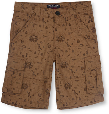 GINI & JONY Short For Boys Casual Printed Cotton Blend(Brown, Pack of 1)