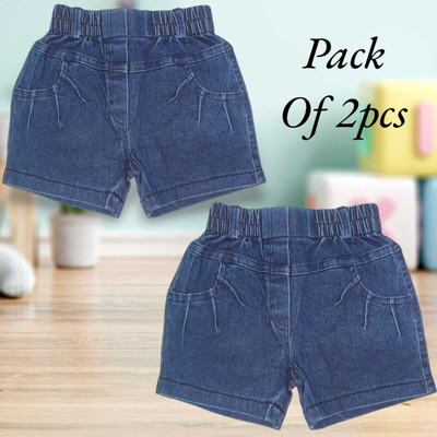 Buble Duble Short For Baby Boys & Baby Girls Casual Solid Denim(Blue, Pack of 2)