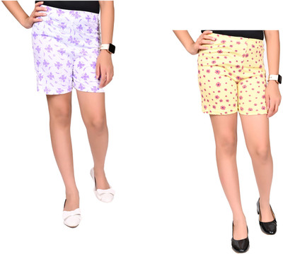 Kavyu Short For Boys Casual Printed Pure Cotton(Purple, Yellow, Pack of 2)