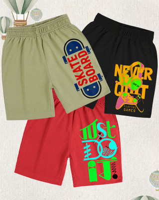 AOOSH Short For Boys Casual Printed Cotton Blend(Black, Pack of 3)