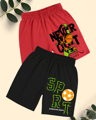 Kiddy Viddy Short For Boys Casual Printed Cotton Blend(Red, Black, Pack of 2)
