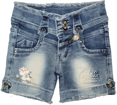 Arshia Fashions Short For Girls Casual Embellished Denim(Blue, Pack of 1)