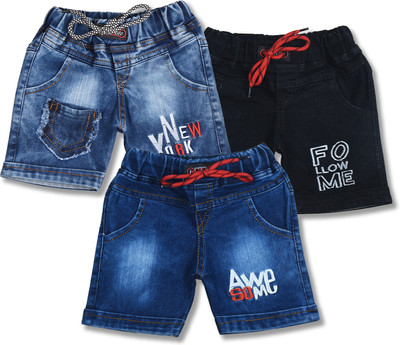 Worton Fashion Short For Boys Casual Embriodered Pure Cotton(Blue, Pack of 3)