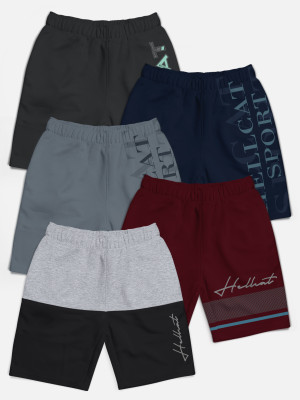 Hellcat Short For Boys Casual Printed Cotton Blend(White, Pack of 5)