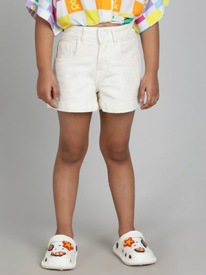 TALES & STORIES Short For Girls Casual Solid Lycra Blend(White, Pack of 1)