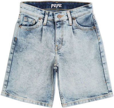 Pepe Jeans Short For Girls Casual Dyed/Washed Pure Cotton(Blue, Pack of 1)