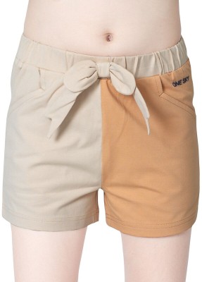 one sky Short For Girls Casual Solid Cotton Blend(Beige, Pack of 1)