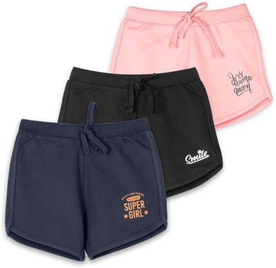 Ariel Short For Girls Casual Printed Pure Cotton(Multicolor, Pack of 3)
