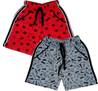 ATLANS Short For Boys & Girls Casual Printed Cotton Blend(Grey, Pack of 2)