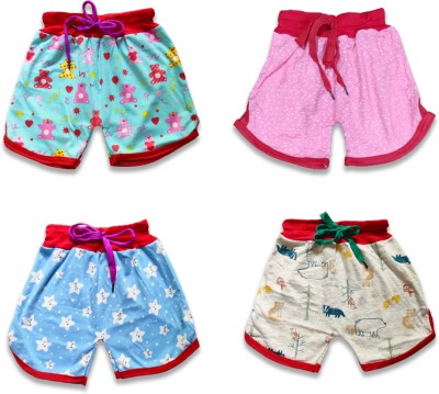 FRANSCART Short For Girls Casual Printed Cotton Blend(Multicolor, Pack of 4)
